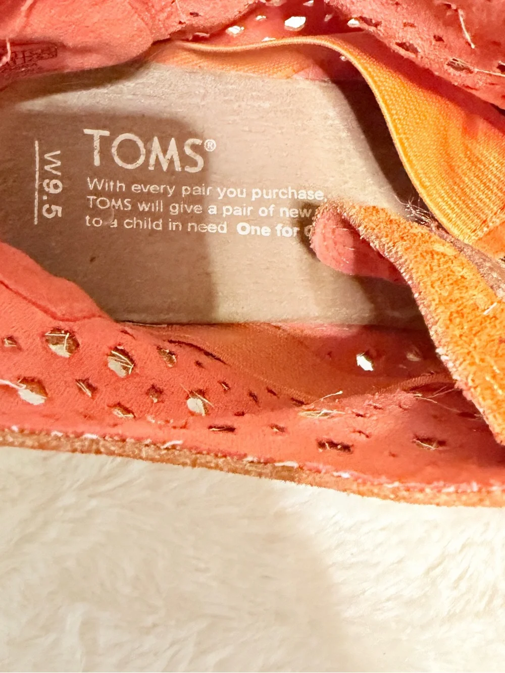 Toms Orange Perforated Suede Espadrille Wedge Booties sz 9.5W